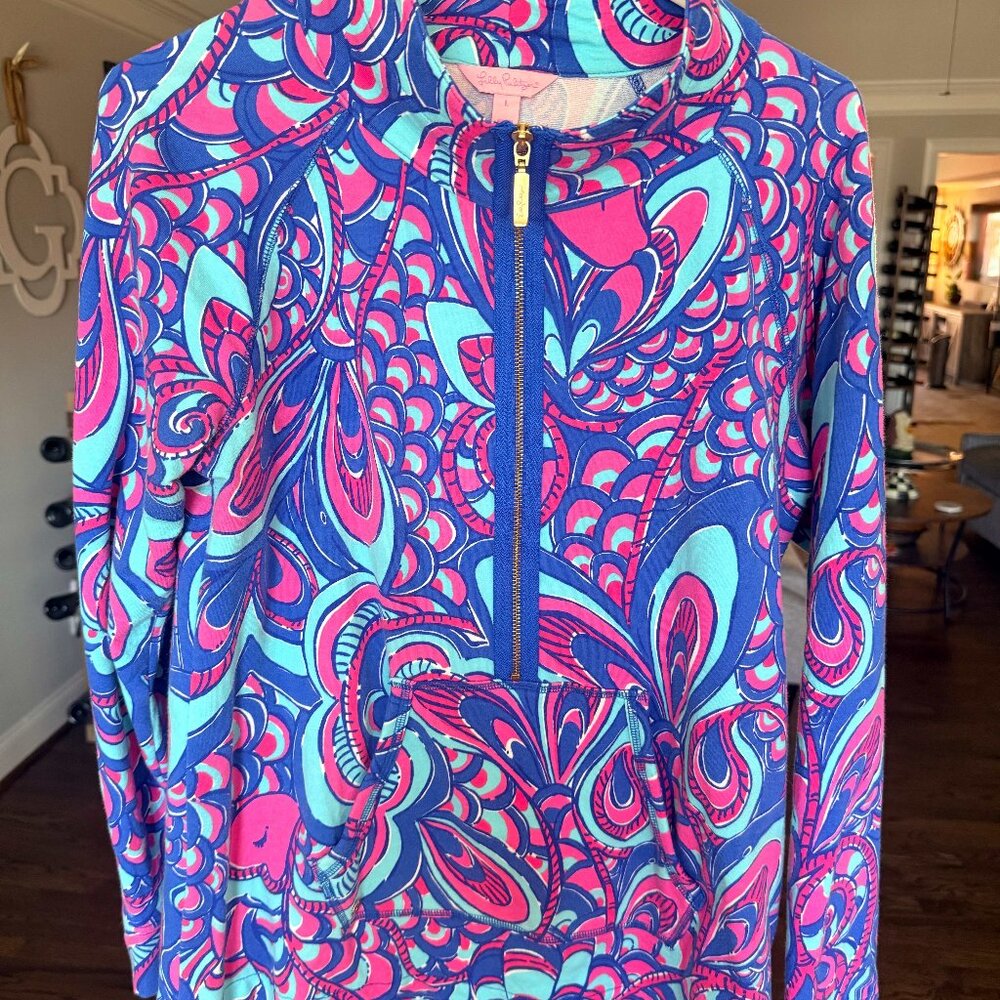 Lilly Pulitzer Pink Blue Multi Pullover Hoodie